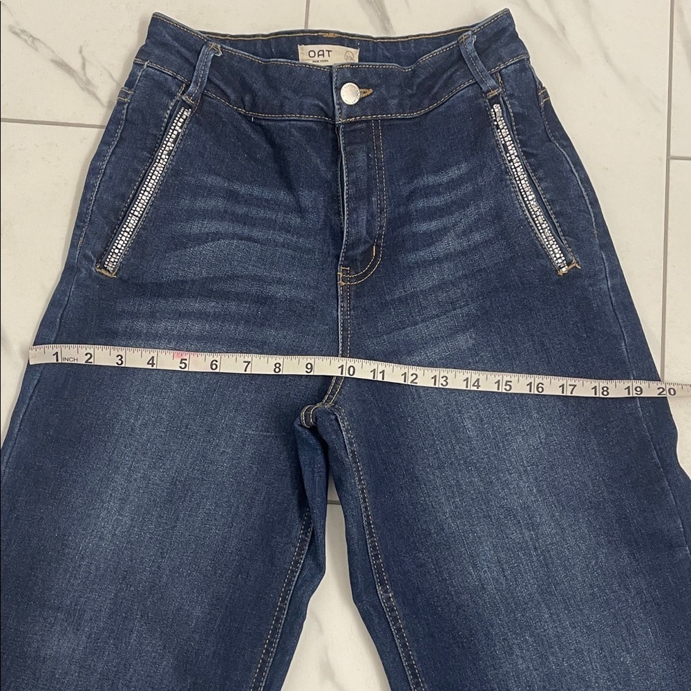 Oak New York High Waist Wide Leg Rhinestone Pocket Dark Wash Denim Jeans Sz 2/26 - Picture 15 of 16